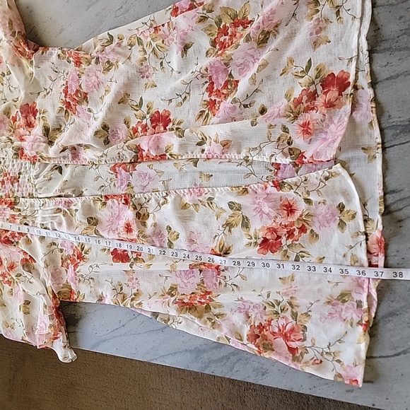 AMERICAN EAGLE OUTFITTERS Floral Open Front Duster Ivory, Pink,Green sz XS-S - Picture 11 of 12